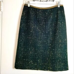 Tahari Luxe Collection (Size 6) Black & Gold Spec Tweed Gold Chain Trim Skirt